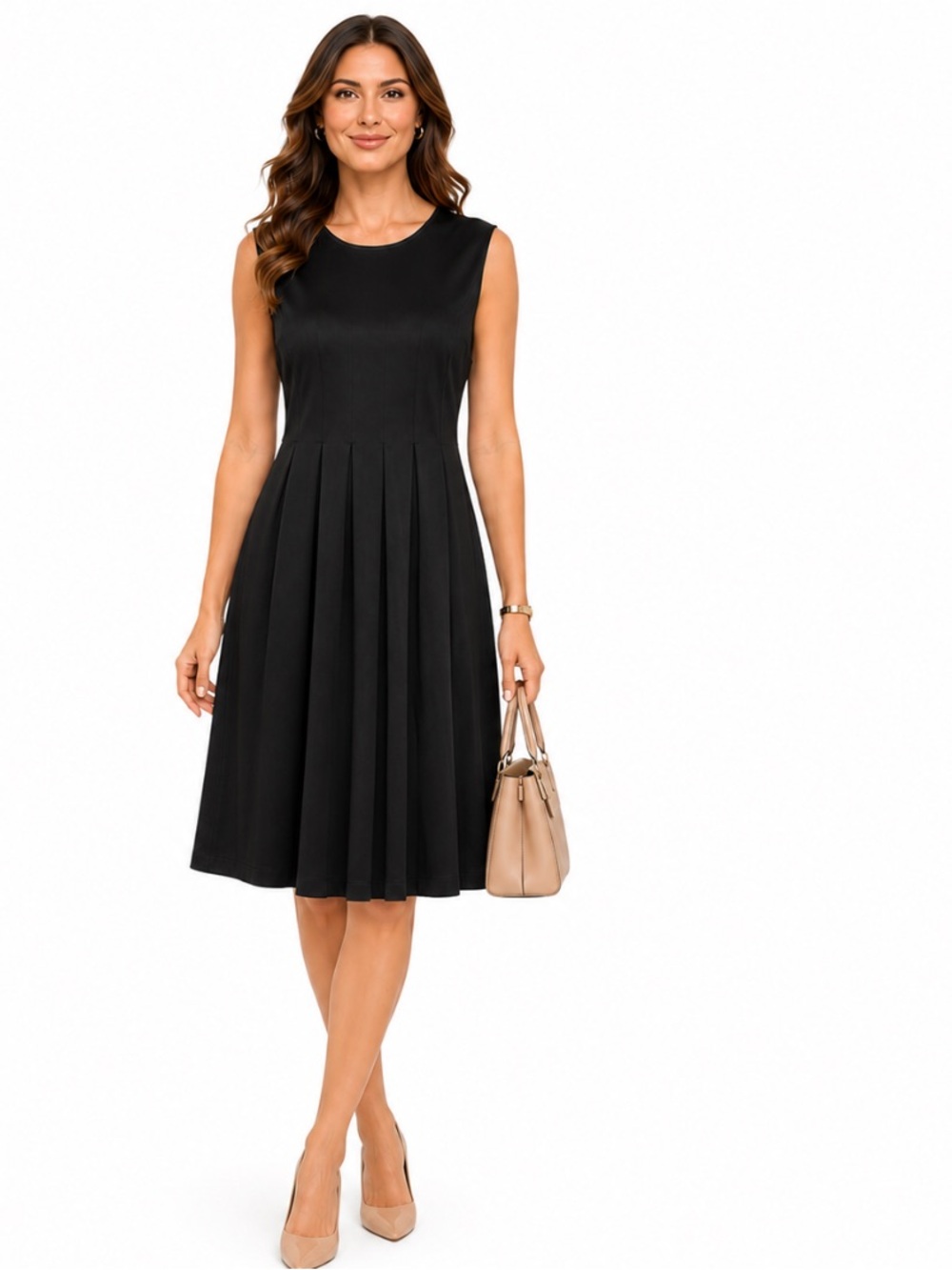 Vince Black Silk Blend Pleated Quiet Luxury Business Casual Tailored Dress Sz. 8